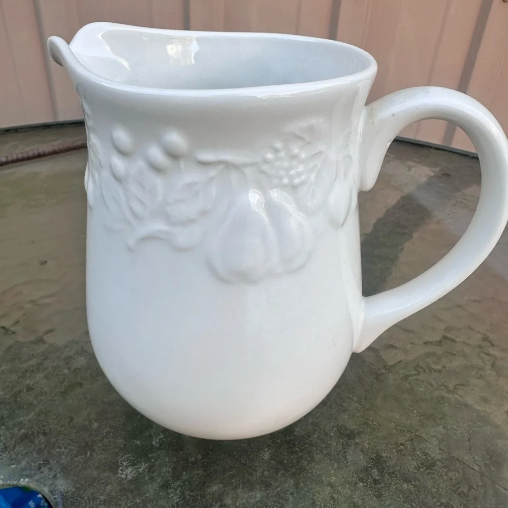 Gibson White Ceramic fruit embossed pitcher